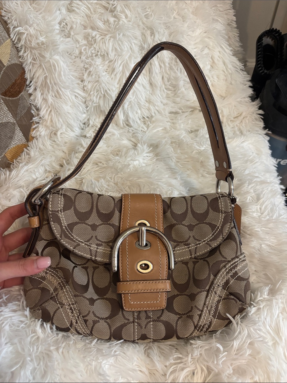 Vintage Coach Tan & Brown Signature Canvas Shoulder Bag